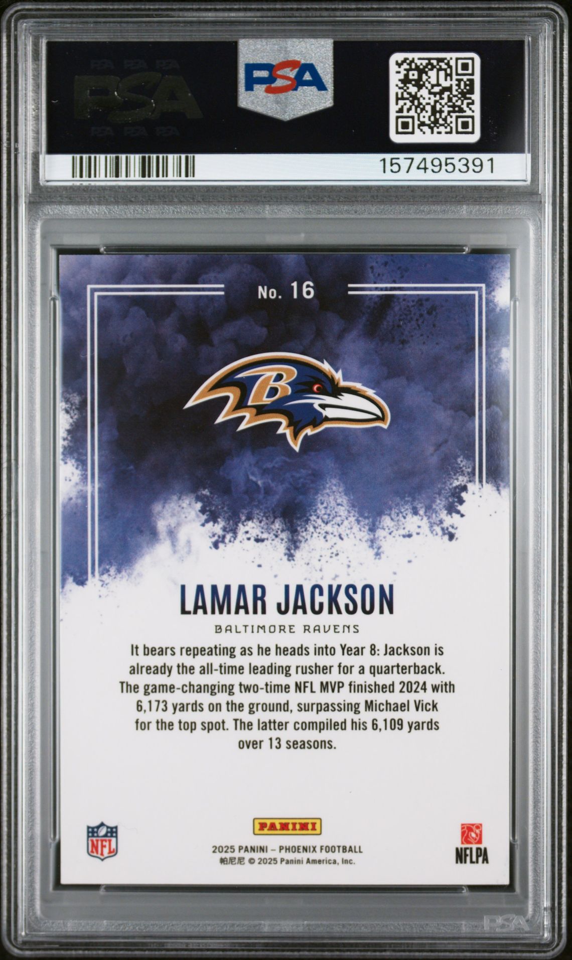 2025 Panini Phoenix Color Blast Lamar Jackson #16 Mint 9 back