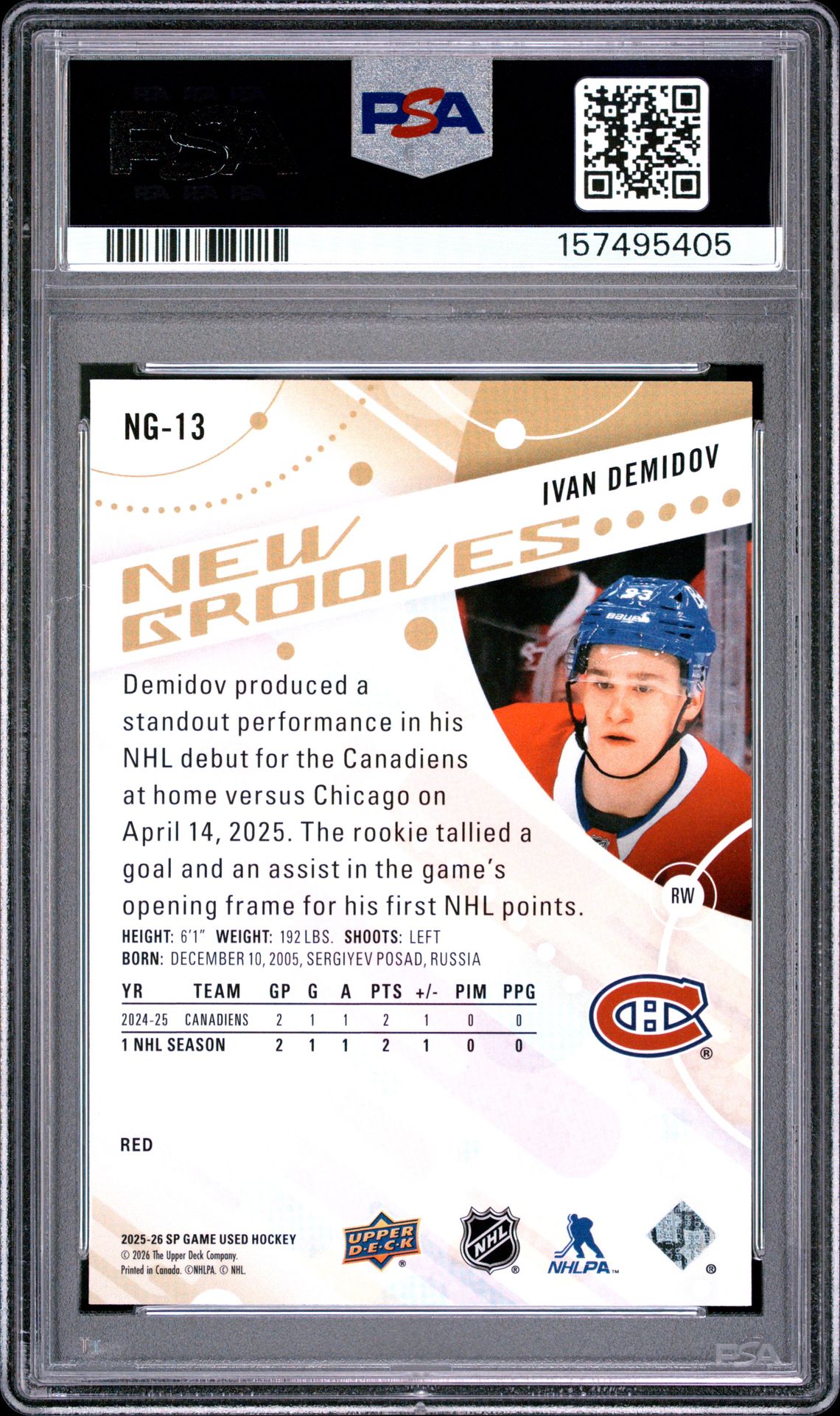 2025 Upper Deck Sp Game Used New Grooves Ivan Demidov #Ng-13 (New Grooves-Red) Mint 9 back