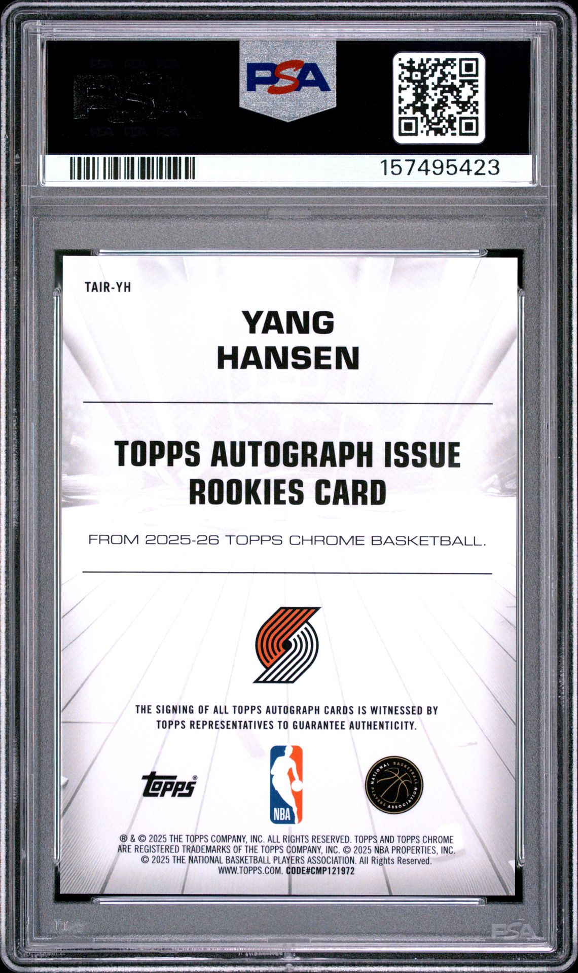 2025 Topps Chrome Autograph Issue Rookies Yang Hansen #Tair-Yh Nm-Mt 8 back