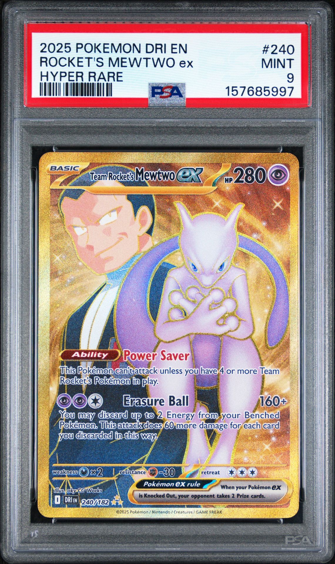 2025 Pokemon Dri En-Destined Rivals Rocket's Mewtwo Ex #240 (Hyper Rare) Mint 9 front