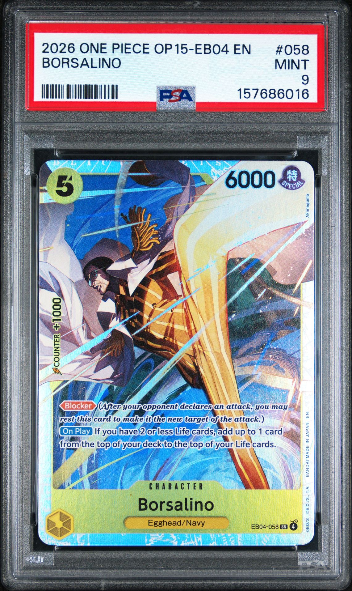 2026 One Piece Op15-Eb04-Adventure On Kami's Island Borsalino #058 Mint 9 front