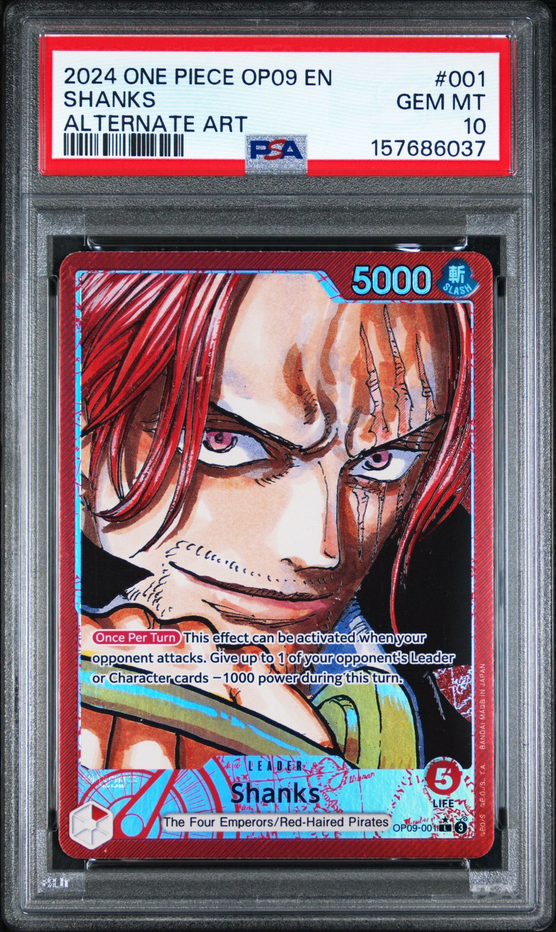 2024 One Piece Op09-Emperors In The New World Shanks #001 (Alternate Art) Gem Mt 10 front