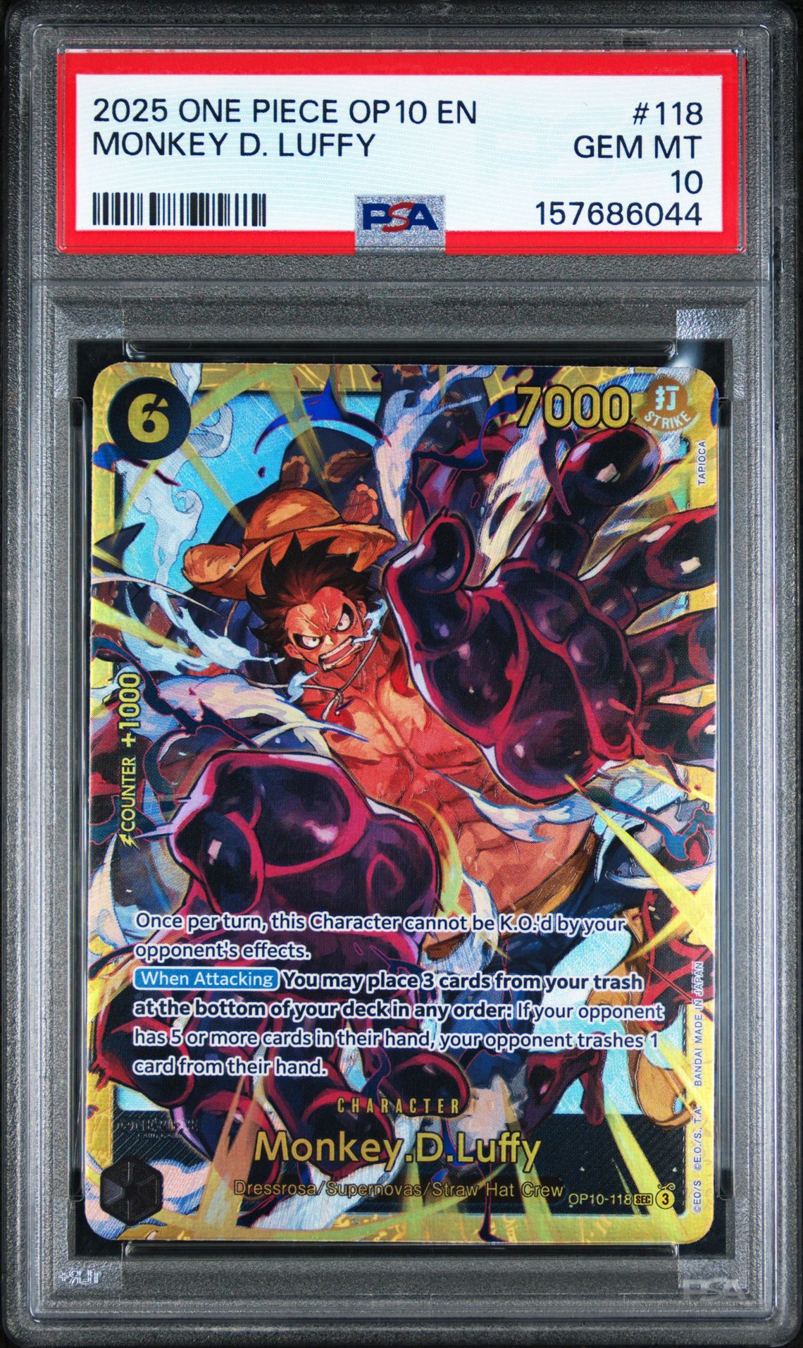 2025 One Piece Op10-Royal Blood Monkey D. Luffy #118 Gem Mt 10 front view - PSA graded GEM MT 10