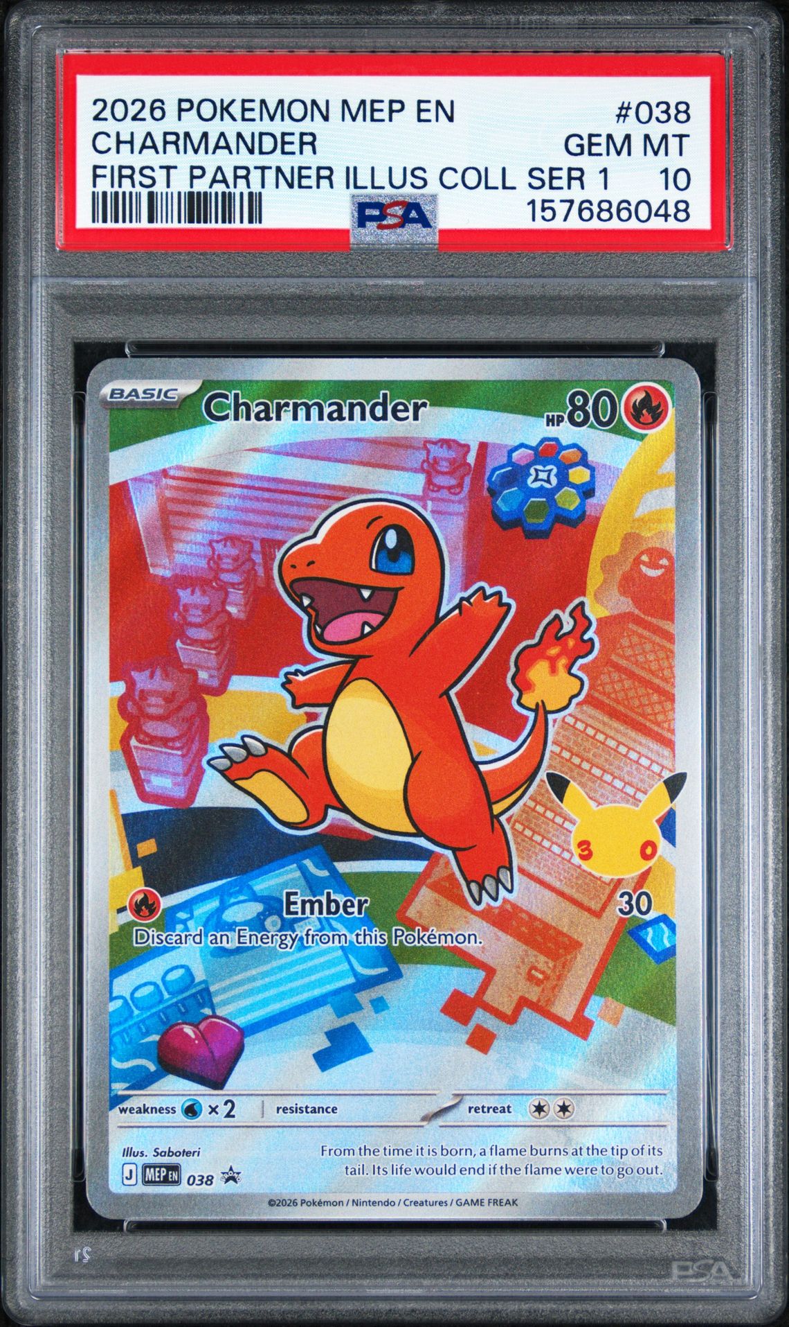 2026 POKEMON MEP EN-ME BLACK STAR PROMO CHARMANDER FIRST PARTNER ILLUS COLL SER 1 038 GEM MT 10 front