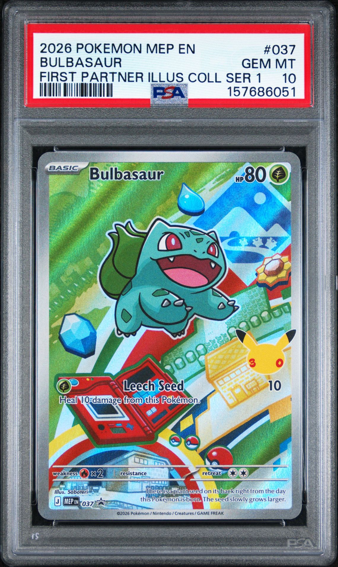 2026 POKEMON MEP EN-ME BLACK STAR PROMO BULBASAUR FIRST PARTNER ILLUS COLL SER 1 037 GEM MT 10 front