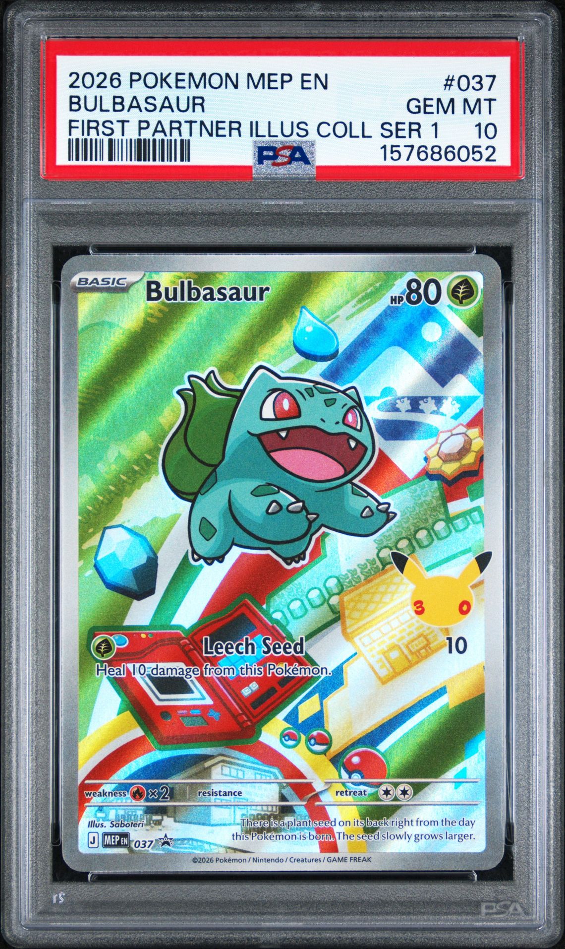 2026 Pokemon Mep En-Me Black Star Promo Bulbasaur #037 (First Partner Illus Coll Ser 1) Gem Mt 10 front