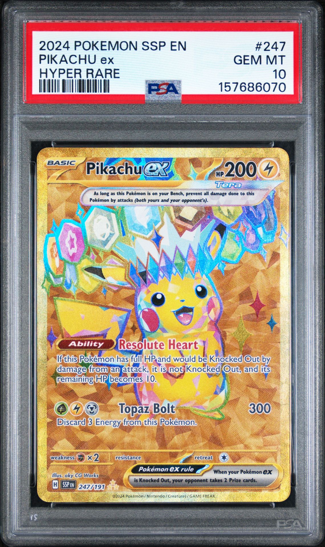 2024 POKEMON SSP EN-SURGING SPARKS PIKACHU ex HYPER RARE 247 GEM MT 10 front