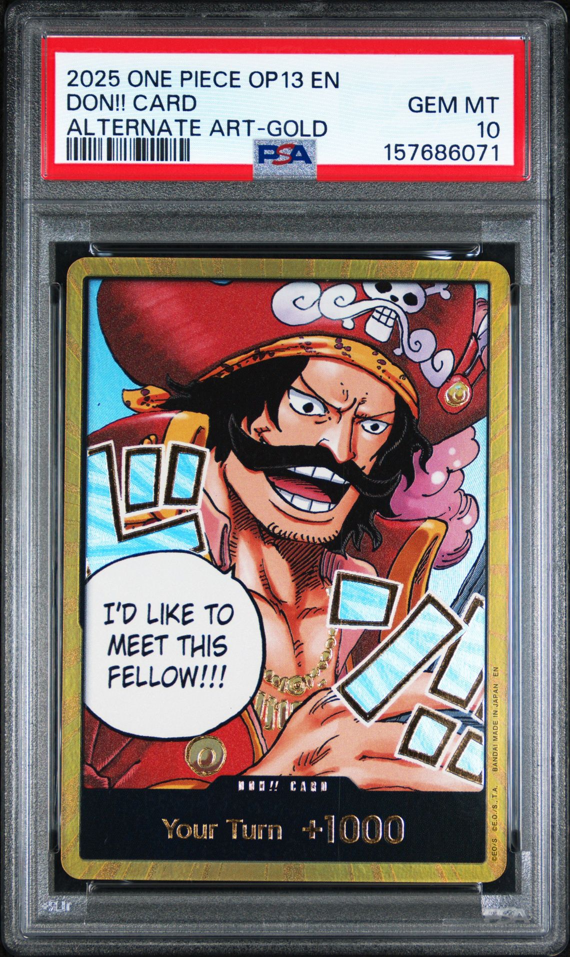 2025 One Piece Op13-Carrying On His Will Don!! Card (Alternate Art-Gold) Gem Mt 10 front