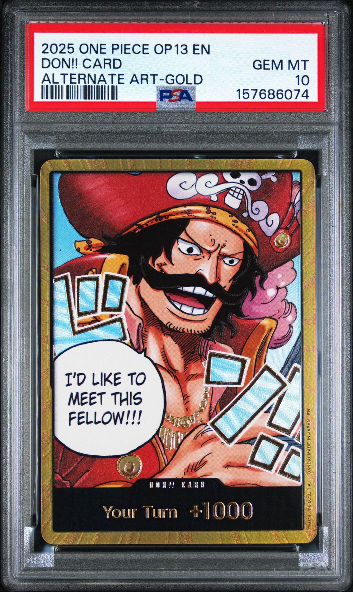 2025 One Piece Op13-Carrying On His Will Don!! Card (Alternate Art-Gold) Gem Mt 10 front