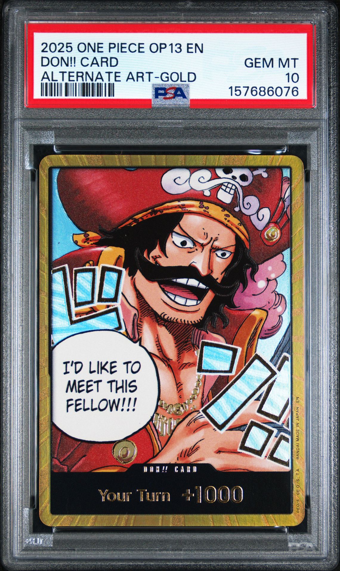 2025 One Piece Op13-Carrying On His Will Don!! Card (Alternate Art-Gold) Gem Mt 10 front
