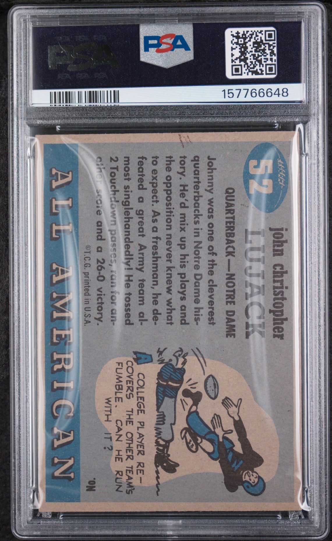 1955 Topps All-Amer. John Lujack #52 Good+ 2.5 back