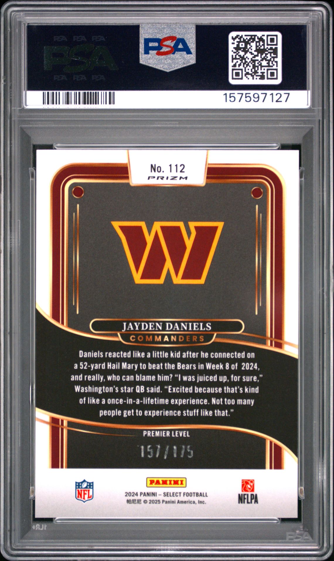 2024 PANINI SELECT JAYDEN DANIELS BLUE PRIZM 112 GEM MT 10 back