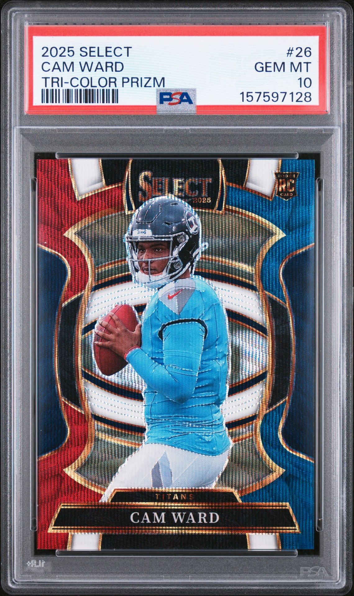2025 Panini Select Cam Ward #26 (Tri-Color Prizm) Gem Mt 10 front view - PSA graded GEM MT 10