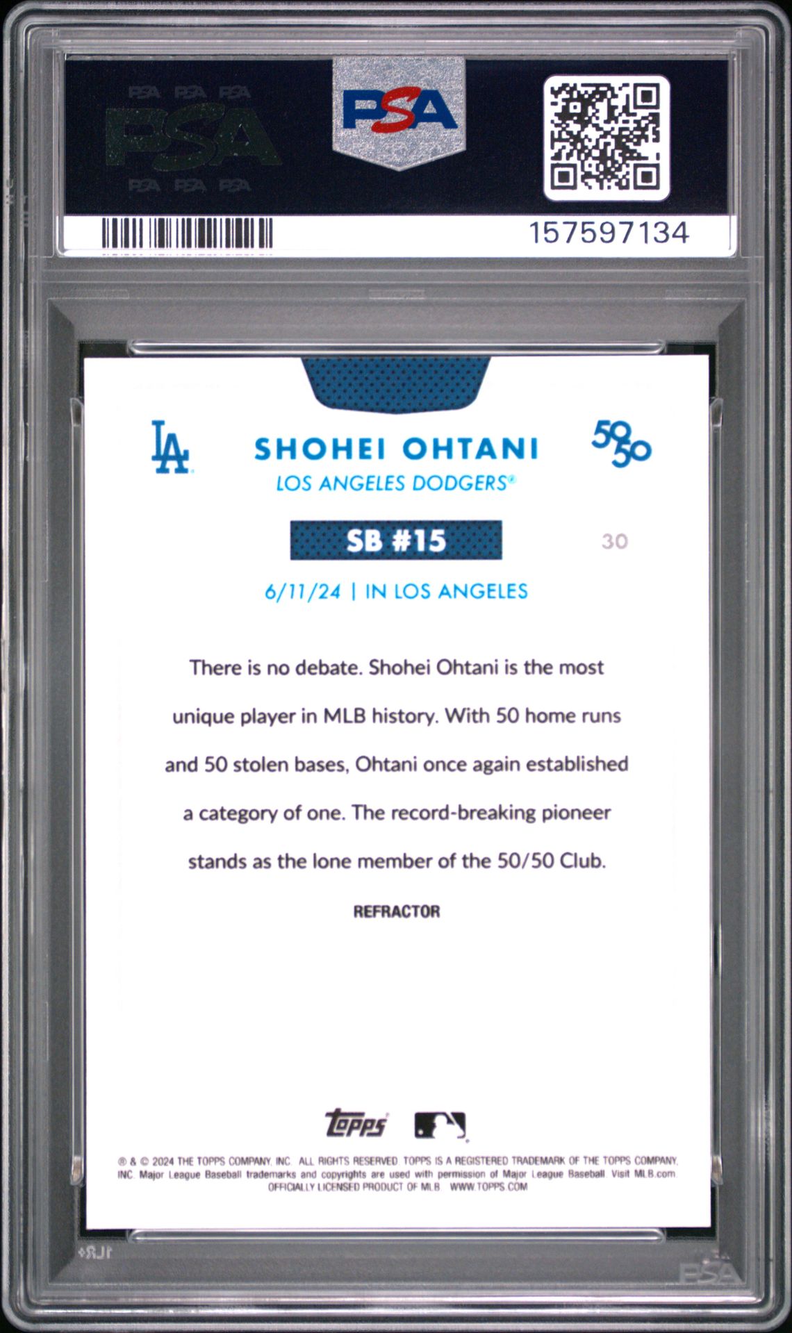2024 Topps 50/50 Shohei Ohtani Shohei Ohtani #30 (Chrome-Refractor) Mint 9 back
