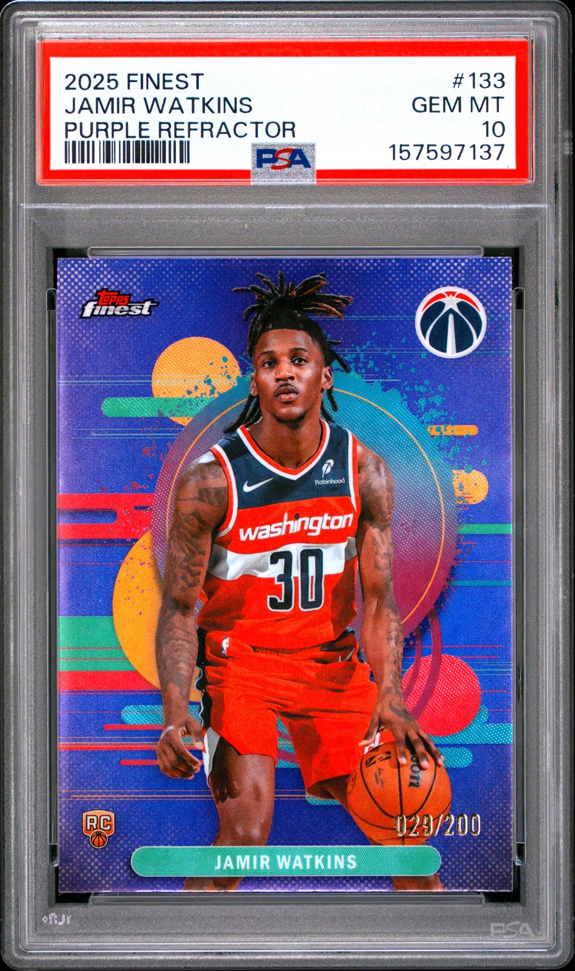 2025 Topps Finest Jamir Watkins #133 (Purple Refractor) Gem Mt 10 front