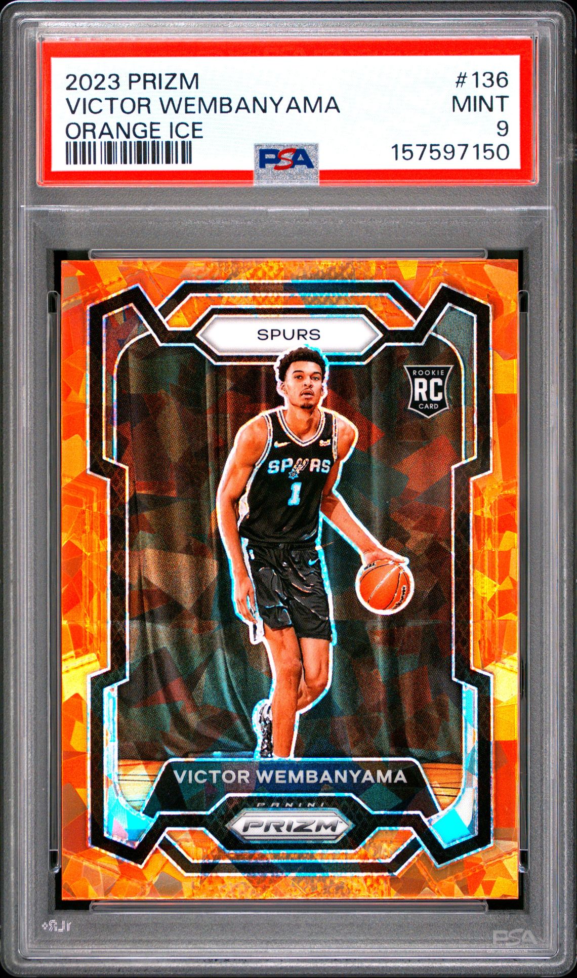 2023 Panini Prizm Victor Wembanyama #136 (Orange Ice) Mint 9 front