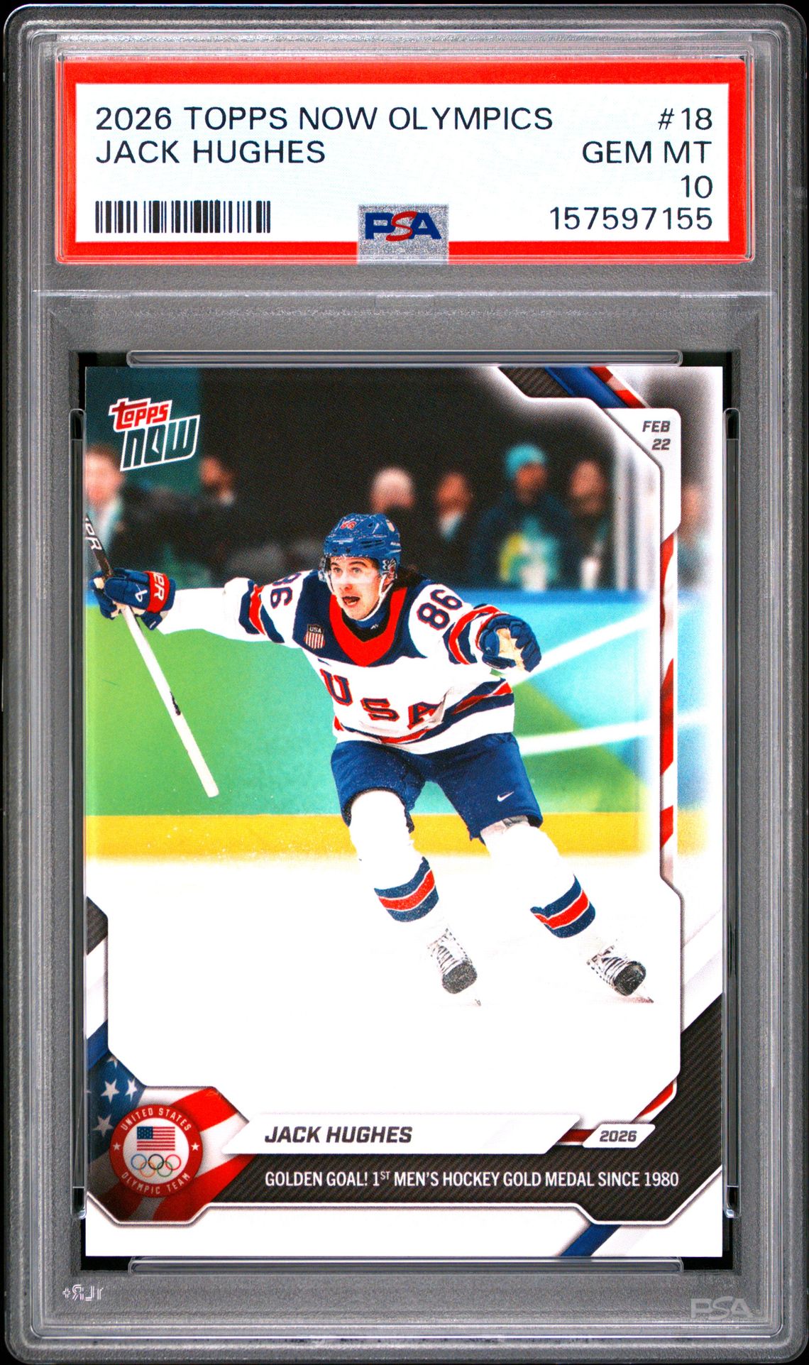 2026 Topps Now 2026 Olympics Jack Hughes #18 Gem Mt 10 front