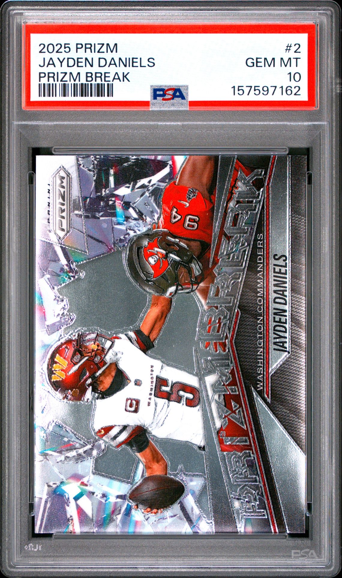 2025 Panini Prizm Prizm Break Jayden Daniels #2 Gem Mt 10 front view - PSA graded GEM MT 10
