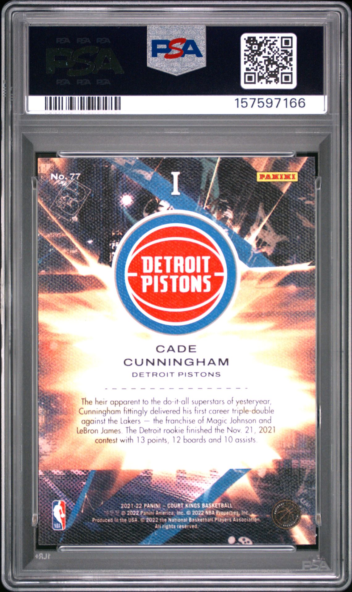 2021 Panini Court Kings Cade Cunningham #77 Mint 9 back