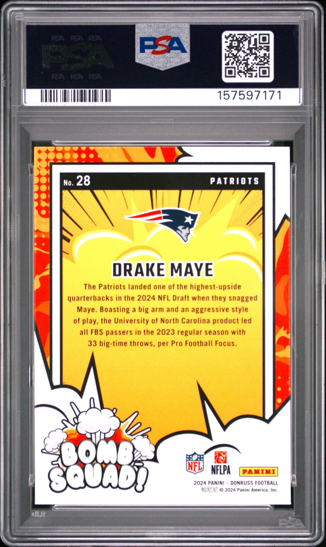 2024 Panini Donruss Bomb Squad Drake Maye #28 Mint 9 back