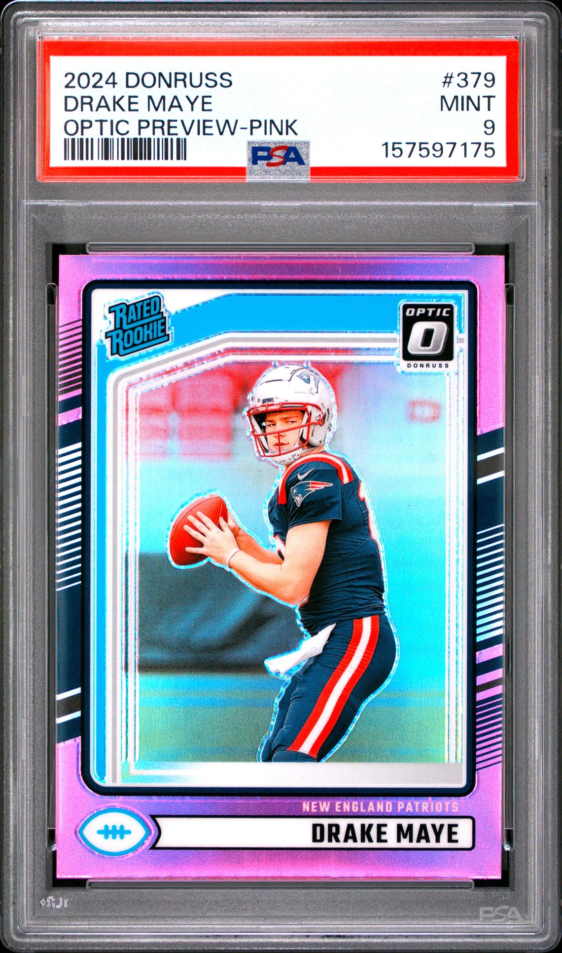 2024 Panini Donruss Drake Maye #379 (Optic Preview-Pink) Mint 9 front