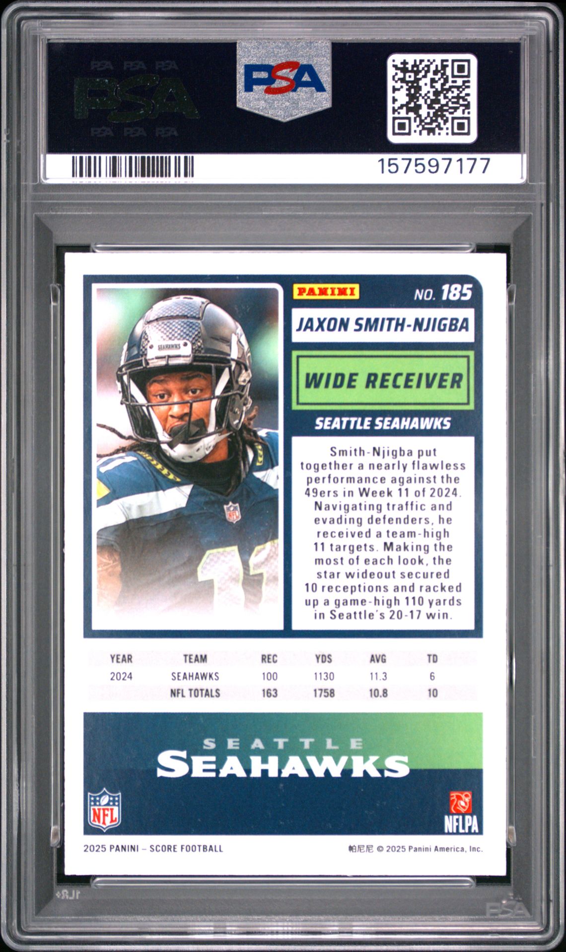 2025 Panini Score Jaxon Smith-Njigba #185 (Dots Gold) Nm-Mt 8 back