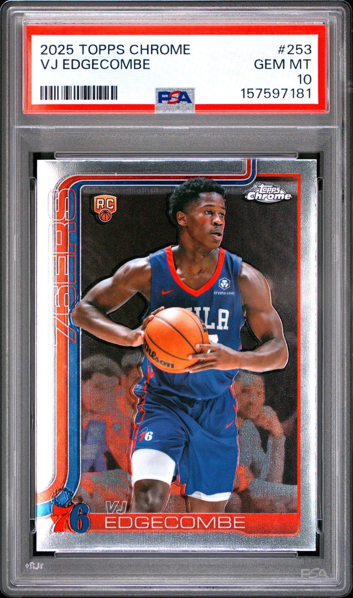 2025 Topps Chrome Vj Edgecombe #253 Gem Mt 10 front view - PSA graded GEM MT 10