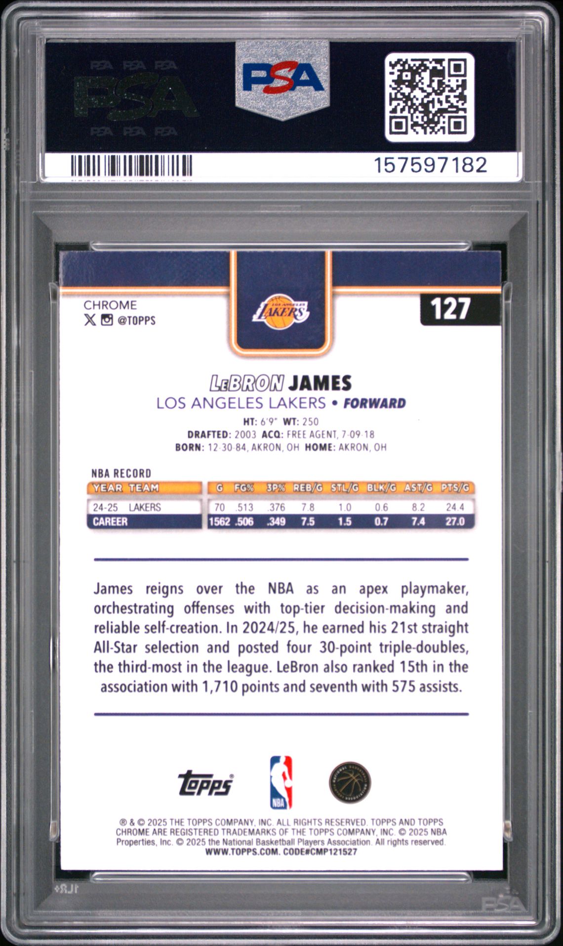 2025 Topps Chrome Lebron James #127 (Red White And Blue Ref) Mint 9 back