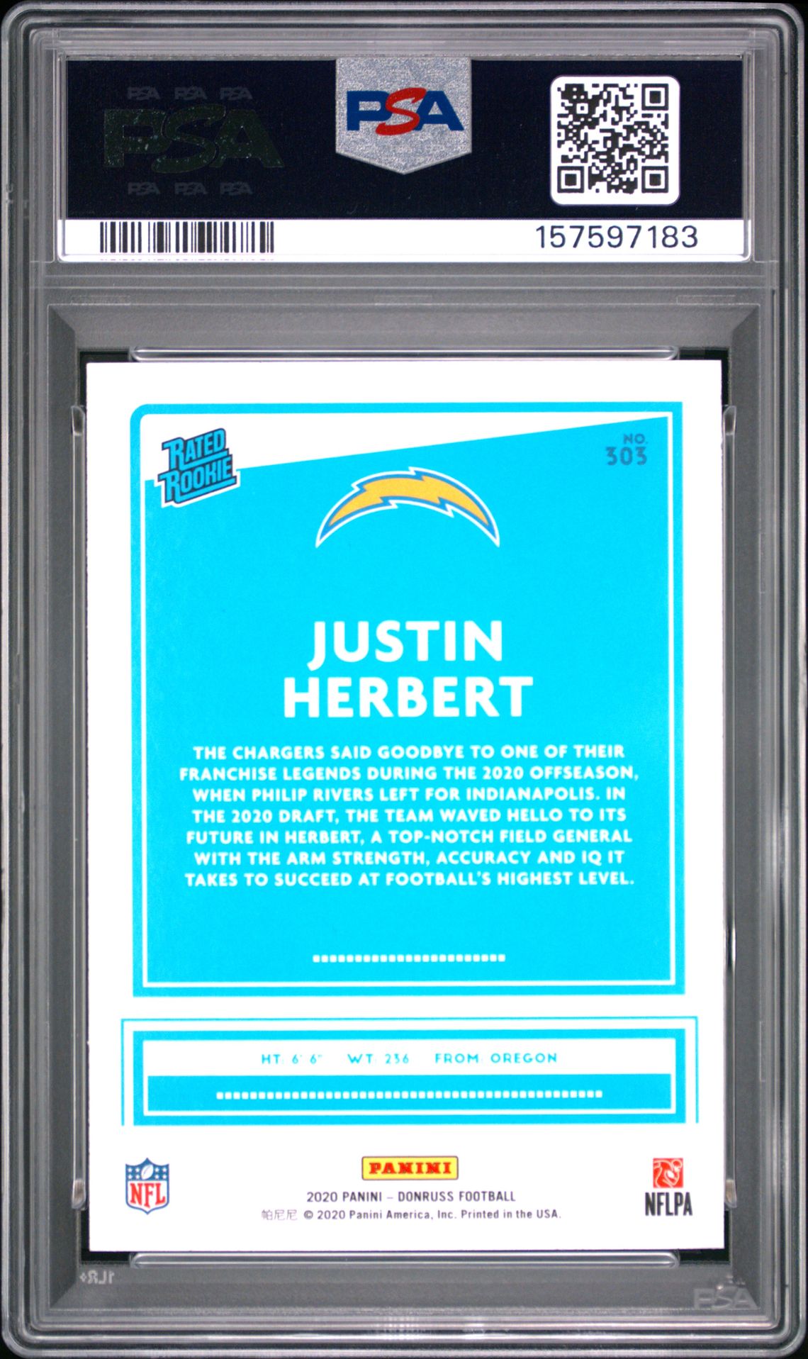 2020 Panini Donruss Justin Herbert #303 (Red Press Proof) Nm-Mt 8 back