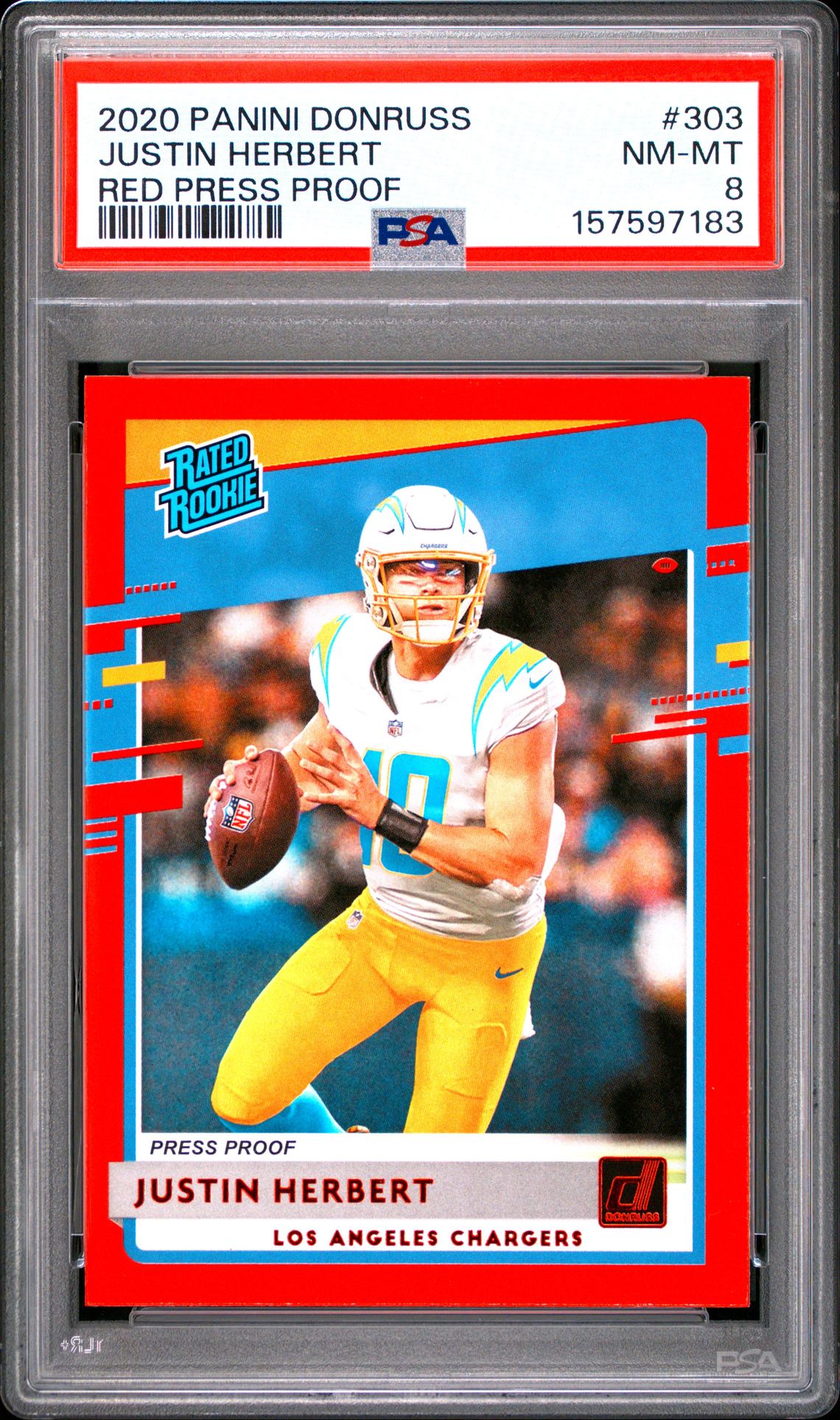 2020 Panini Donruss Justin Herbert #303 (Red Press Proof) Nm-Mt 8 front
