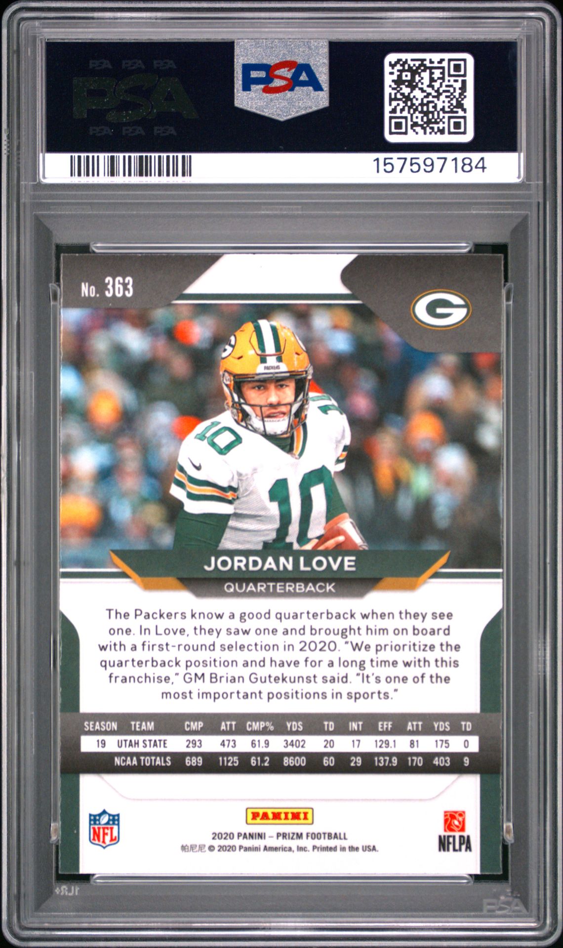 2020 Panini Prizm Jordan Love #363 Mint 9 back