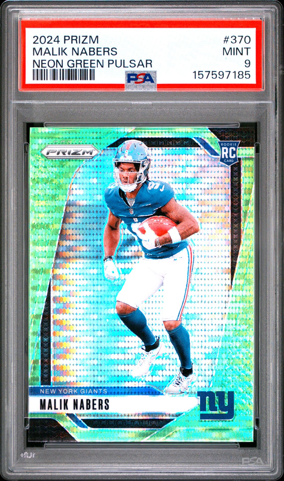 2024 Panini Prizm Malik Nabers #370 (Neon Green Pulsar) Mint 9 front