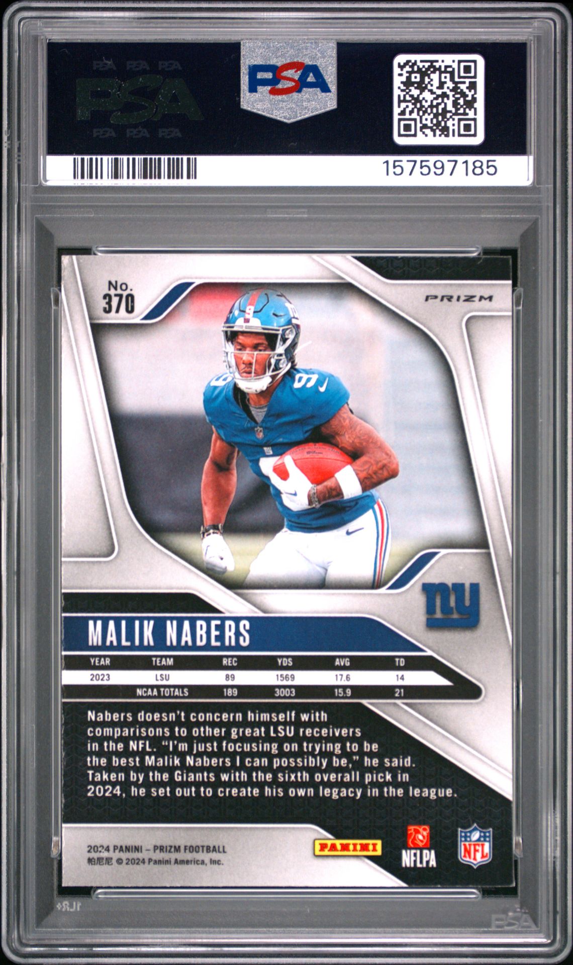 2024 Panini Prizm Malik Nabers #370 (Neon Green Pulsar) Mint 9 back