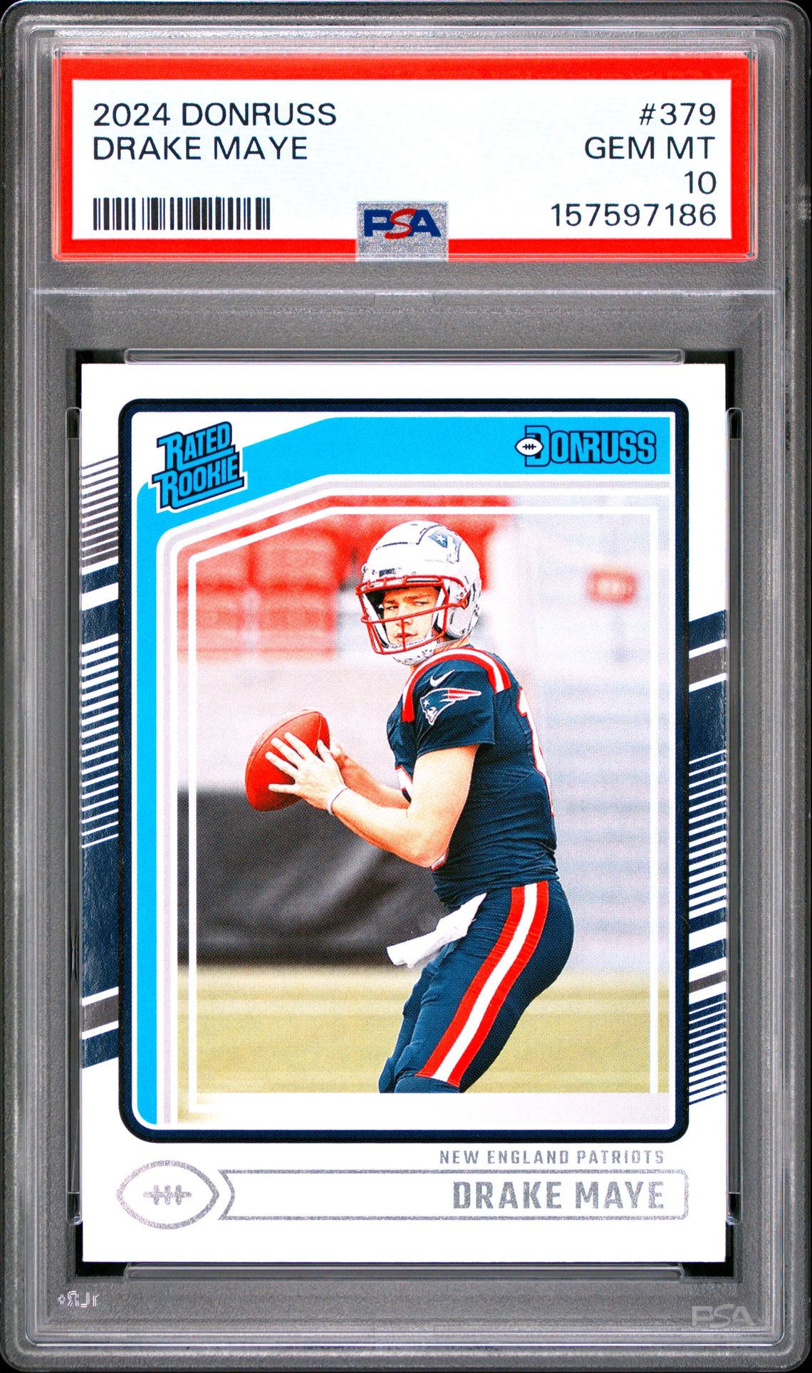 2024 Panini Donruss Drake Maye #379 Gem Mt 10 front view - PSA graded GEM MT 10