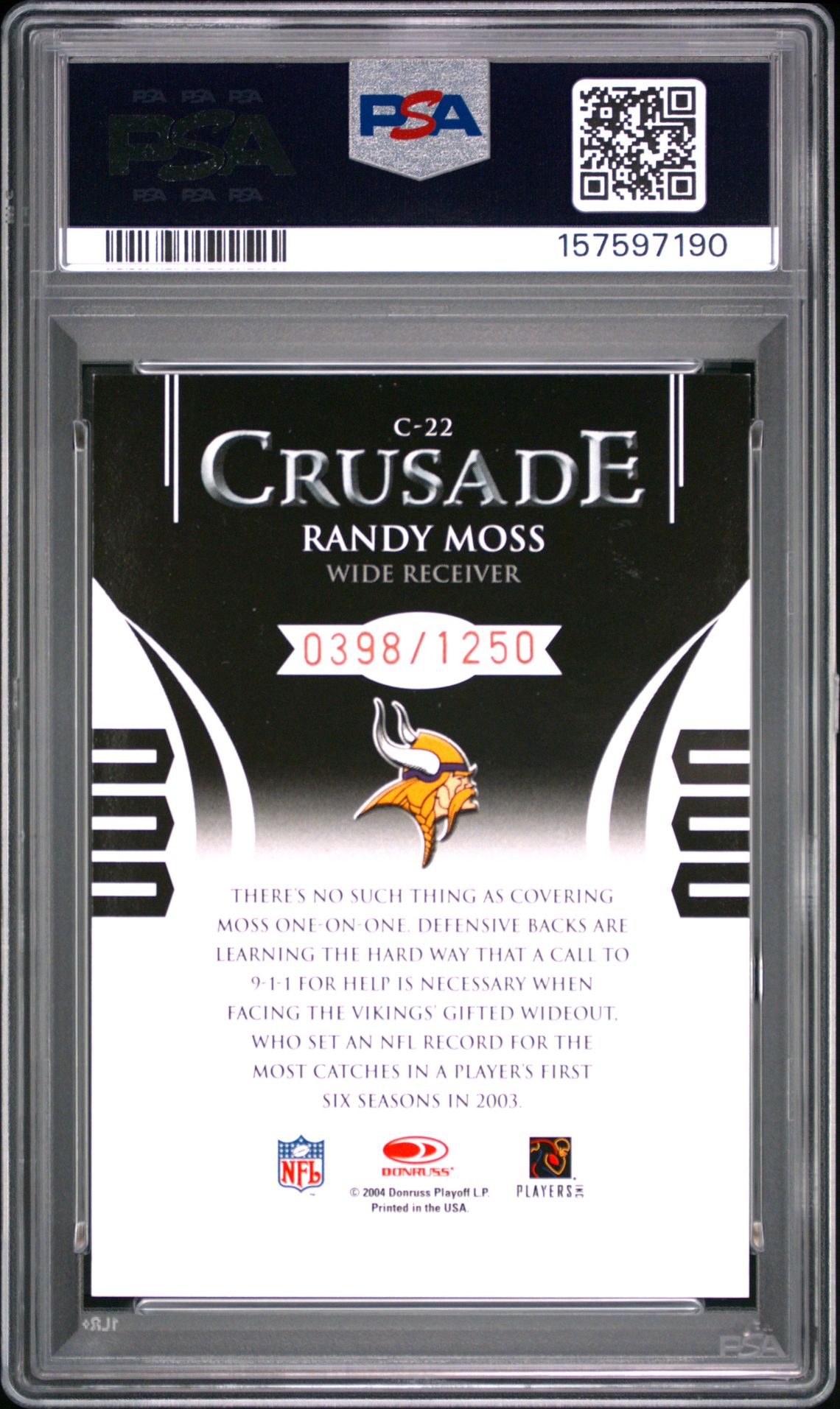 2004 Leaf R & S Crusade Randy Moss #C-22 (Red) Ex-Mt 6 back
