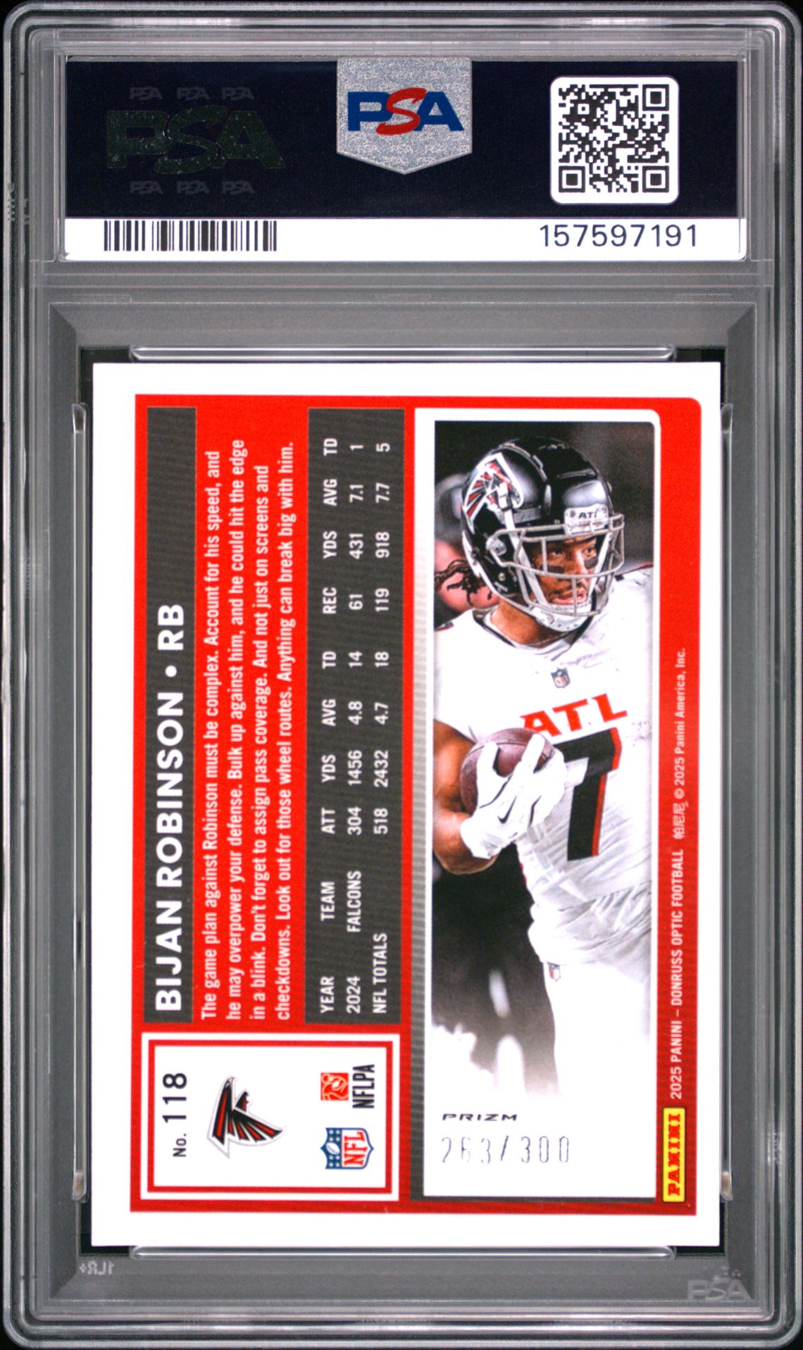 2025 Panini Donruss Optic Bijan Robinson #118 (Wave) Mint 9 back