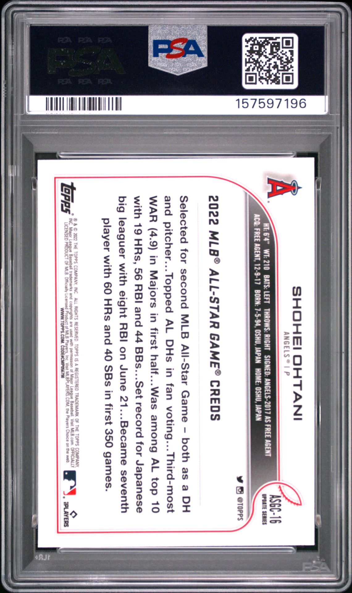 2022 Topps Chrome Update 2022 All-Star Game Chrome Shohei Ohtani #16 ('22 A/S Game Chrome) Nm 7 back