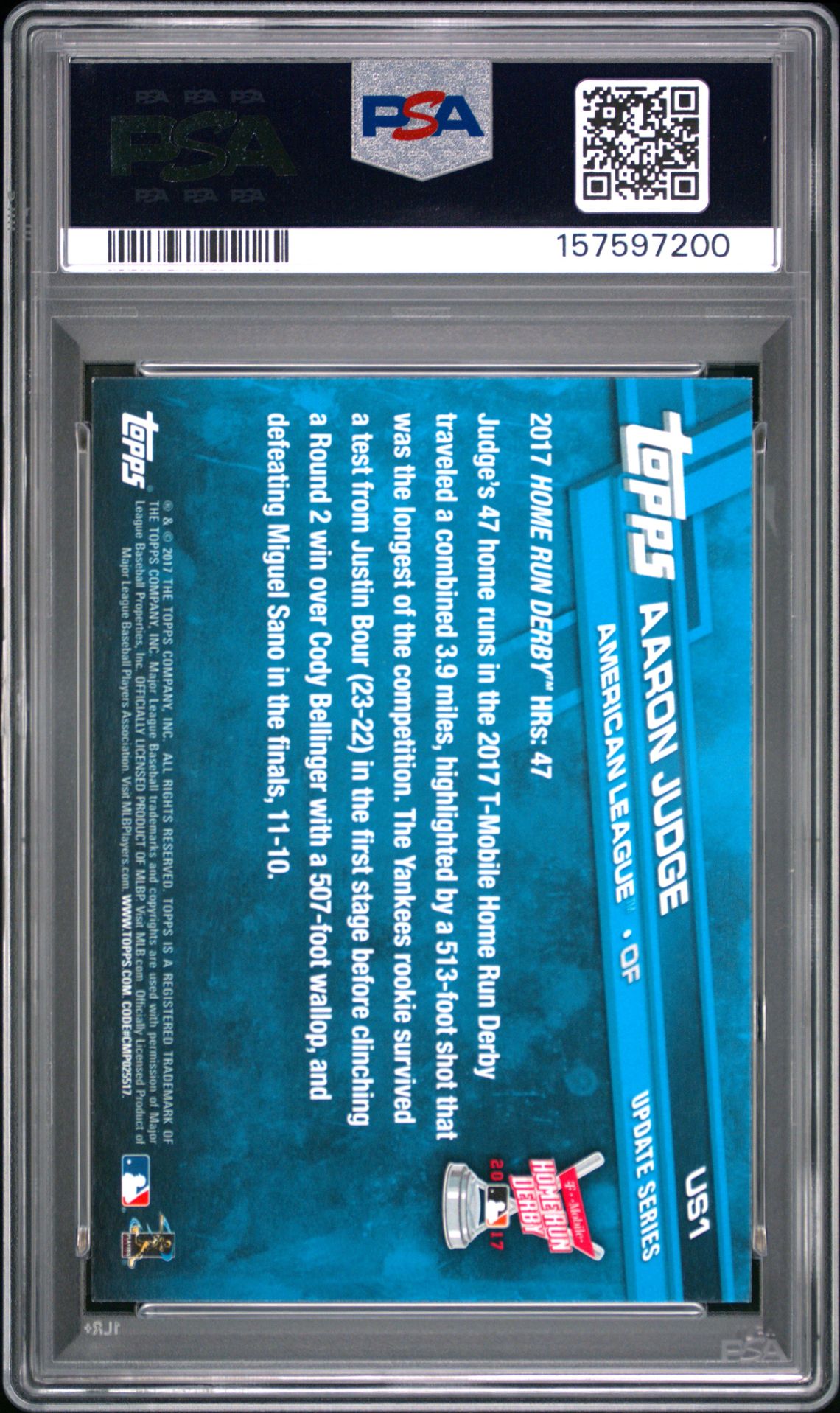 2017 Topps Update Aaron Judge #Us1 Nm-Mt 8 back