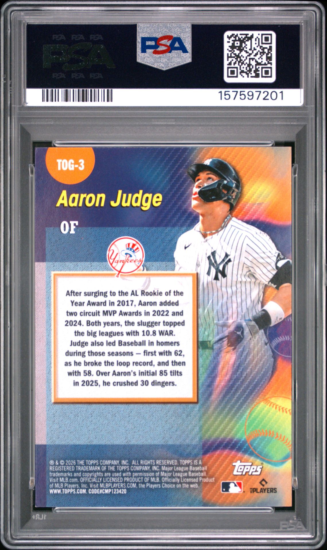 2026 Topps Titans Of The Game Aaron Judge #3 Mint 9 back