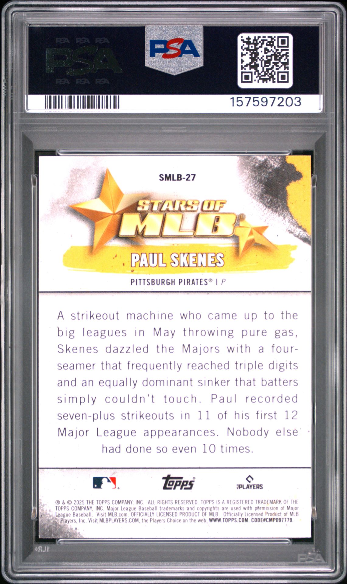 2025 Topps Stars Of Mlb Paul Skenes #Smlb27 Mint 9 back