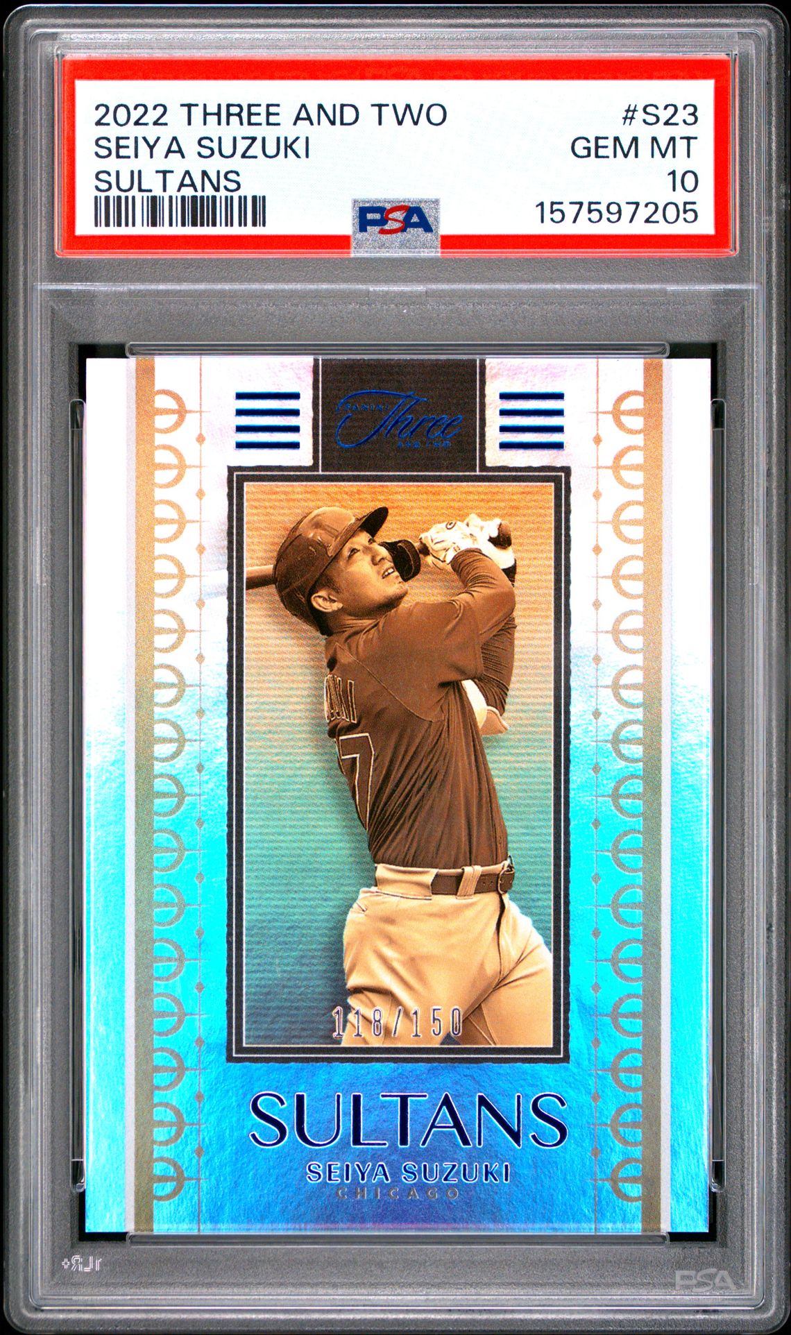 2022 Panini Three And Two Sultans Seiya Suzuki #S23 (Sultans) Gem Mt 10 front view - PSA graded GEM MT 10