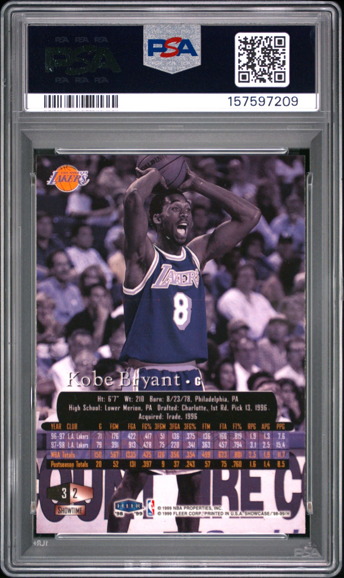 1998 Flair Showcase Kobe Bryant #2 (Row 3) Nm-Mt 8 back