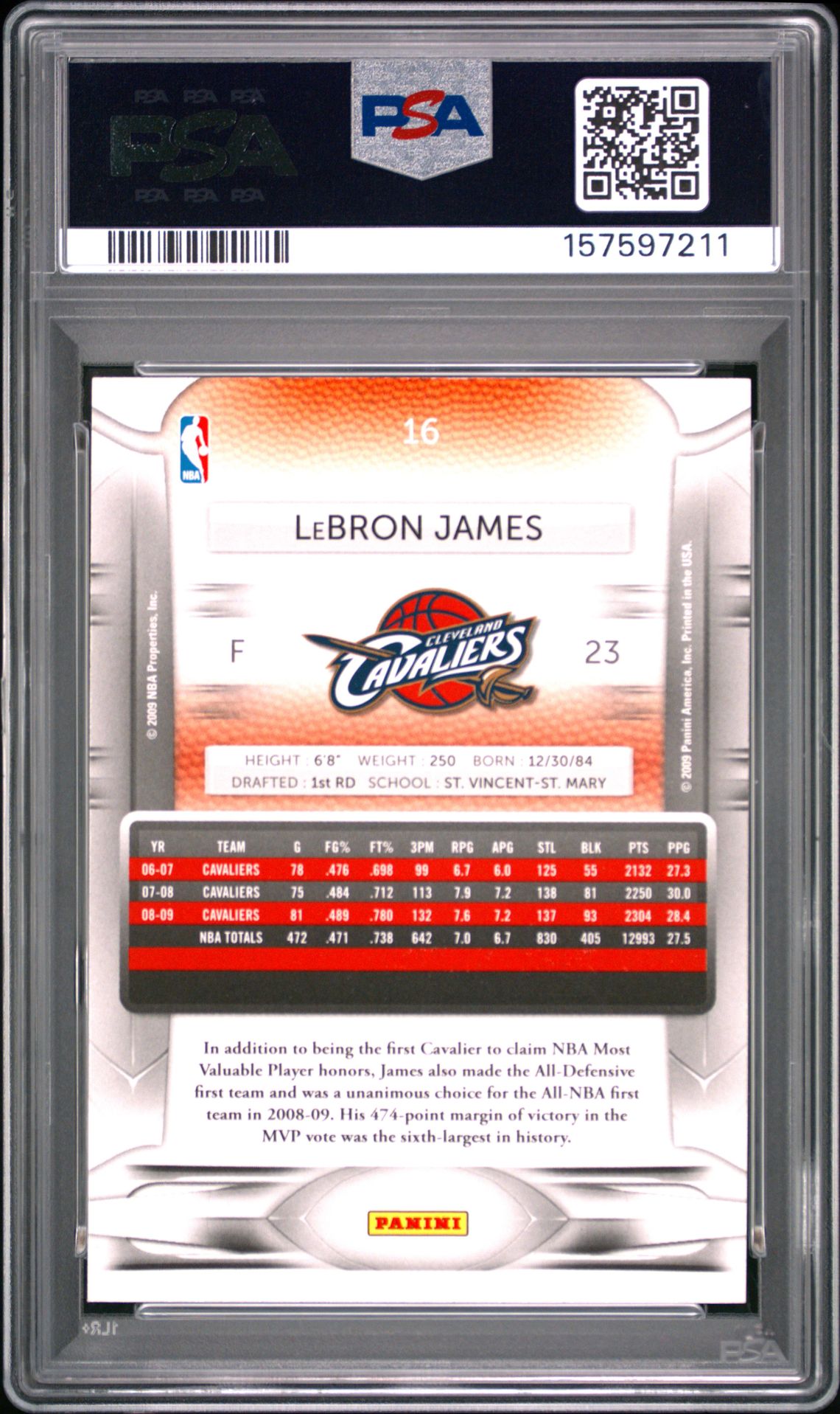 2009 Panini Prestige Lebron James #16 Nm-Mt 8 back