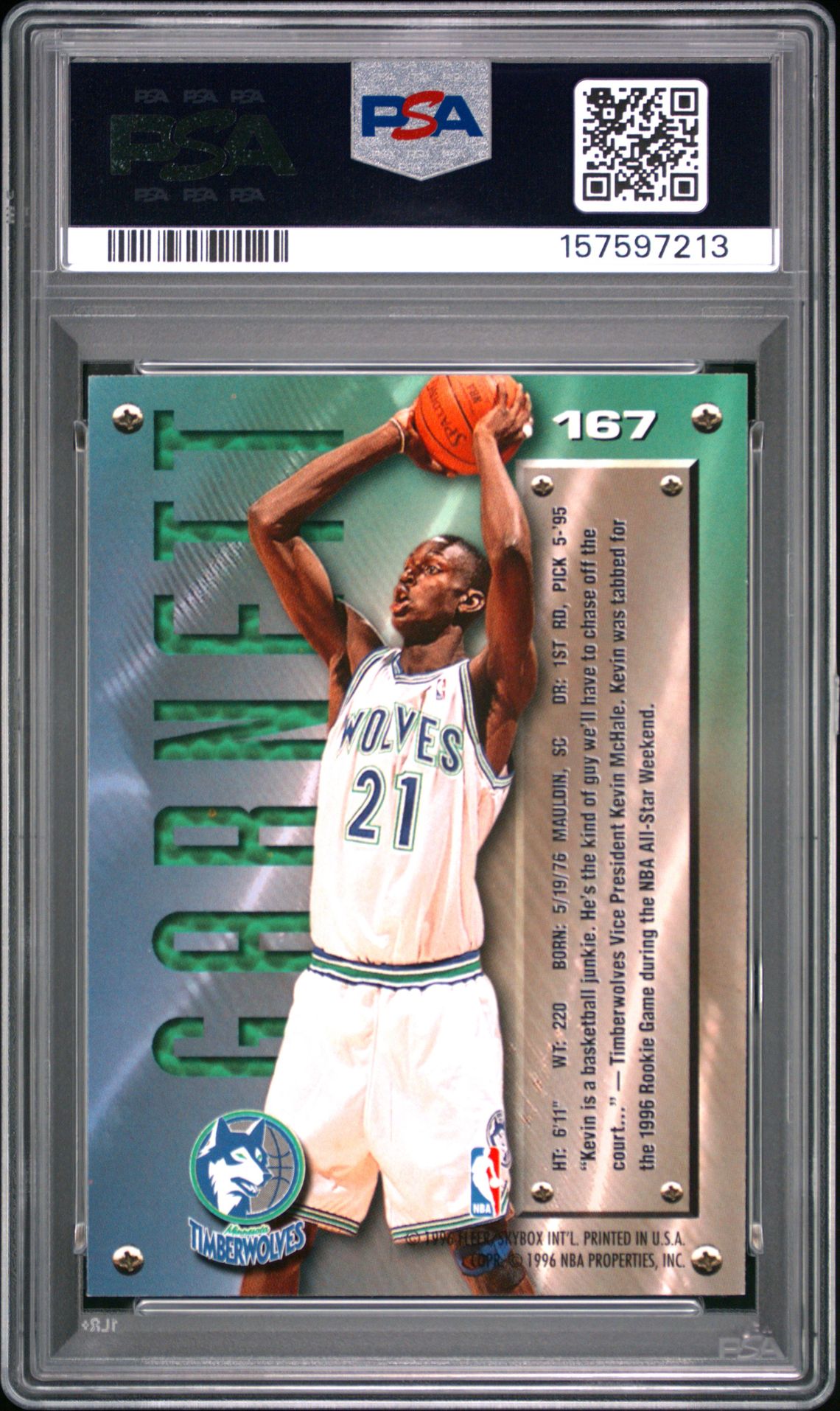 1995 Metal Kevin Garnett #167 Nm-Mt 8 back