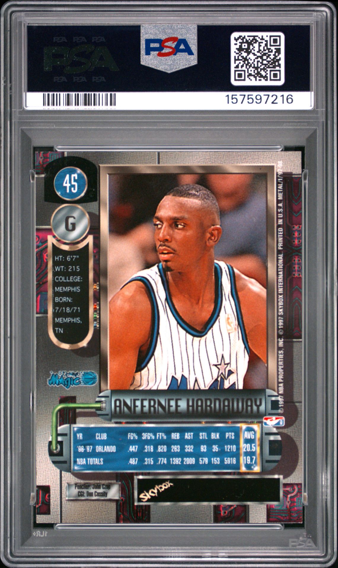 1997 Metal Universe Anfernee Hardaway #45 Vg-Ex 4 back