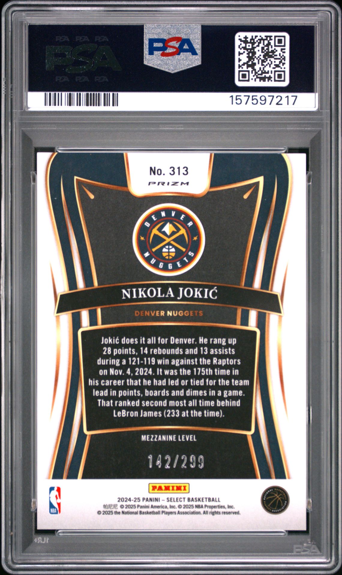 2024 Panini Select Nikola Jokic #313 (Red Flash) Mint 9 back