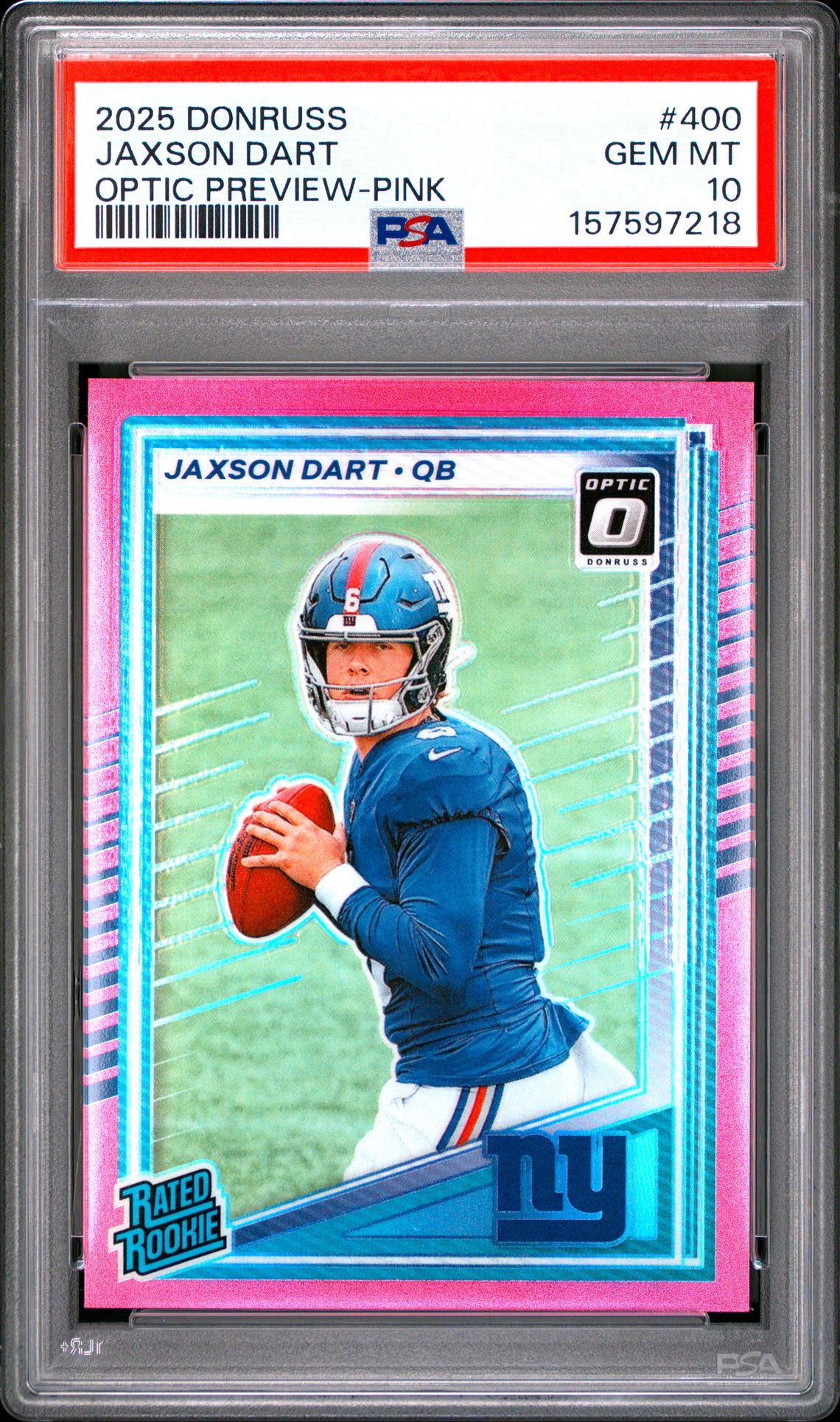 2025 Panini Donruss Jaxson Dart #400 (Optic Preview-Pink) Gem Mt 10 front