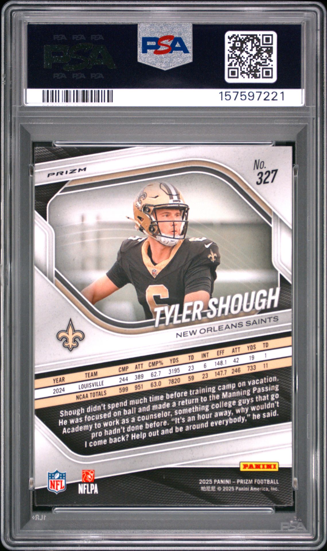 2025 Panini Prizm Tyler Shough #327 (Lazer Prizm) Mint 9 back