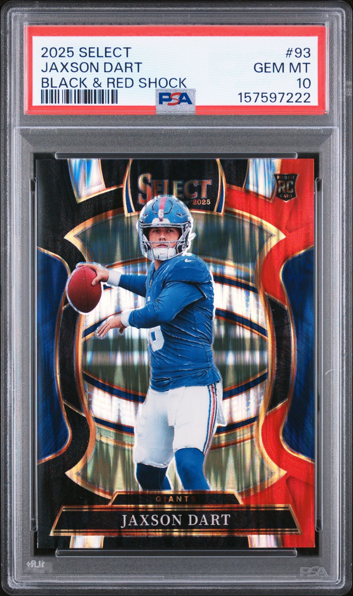 2025 PANINI SELECT JAXSON DART BLACK & RED SHOCK 93 GEM MT 10 front