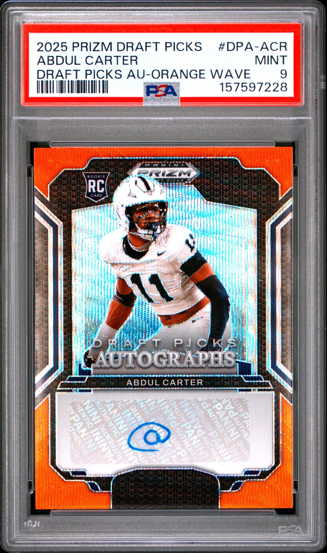 2025 Panini Prizm Draft Picks Draft Picks Autographs Abdul Carter #Dpa-Acr (Draft Picks Au-Orange Wave) Mint 9 front